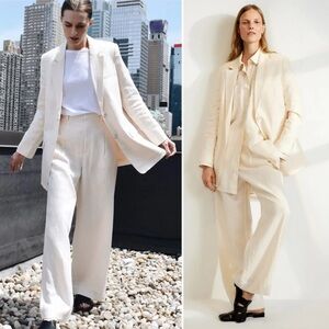 Everlane Oversized Linen Blazer Ivory White Single Breasted Jacket Size 16 NWOT